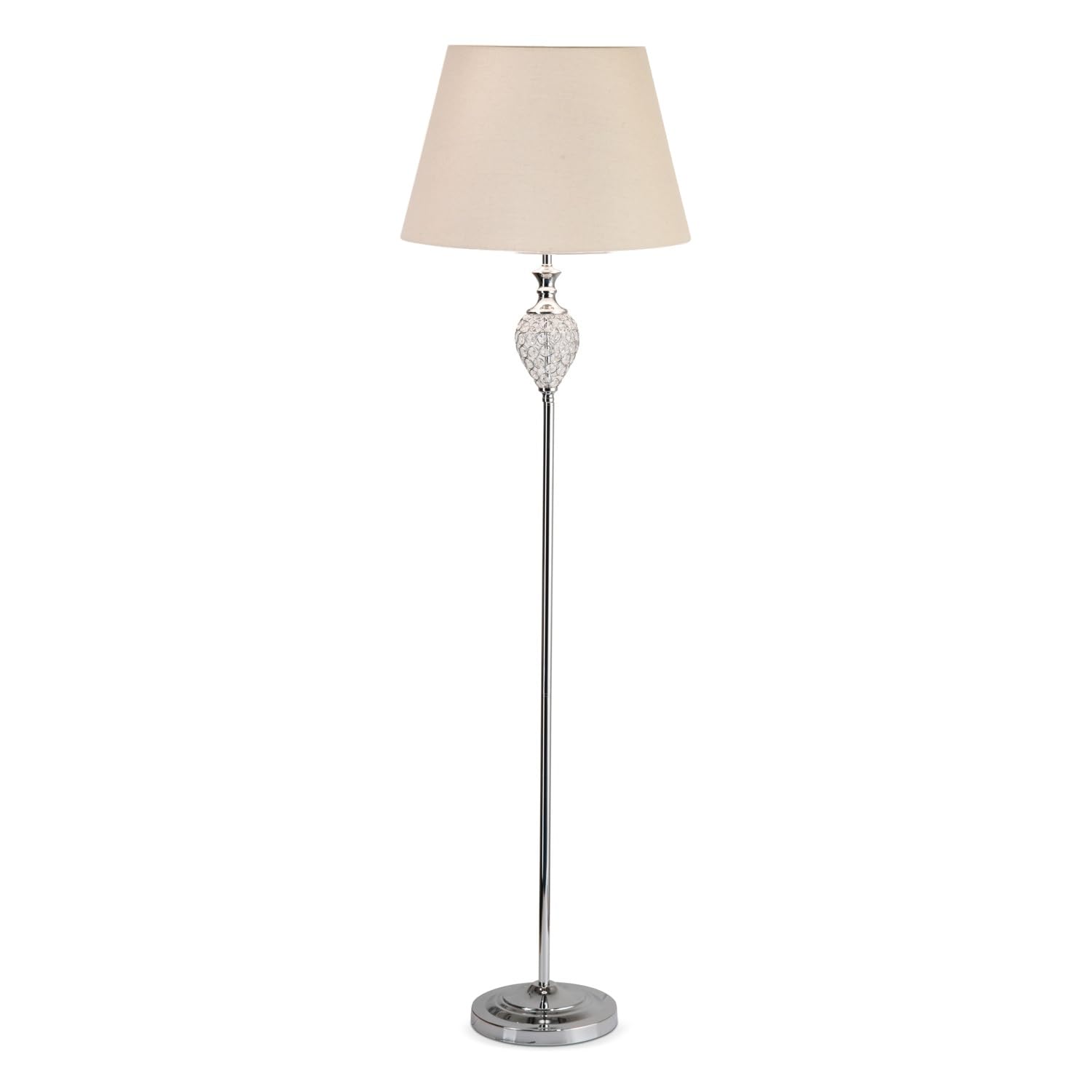 Lighting Supermarket Chrome & Crystal Hannah Luxury Elegant Floor Lamp With Natural Linen Shade
