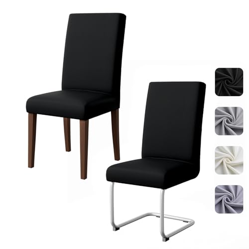Pacok Dining Room Chair Covers Set of 2,Stretch Dining Chair Slipcovers Elastic Removable Washable Seat Covers for Hotel Kitchen Banquet Ceremony(Black)