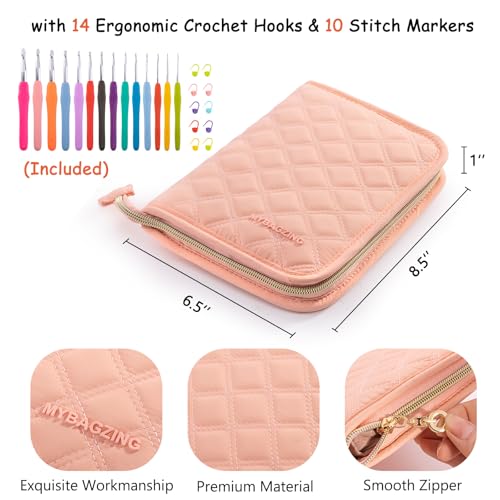Image of MYBAGZING Crochet Hook Set with Storage Case - 14 Ergonomic Crochet Hooks(2mm(B)-10mm(N), 10 Stitch Markers, Crochet Organizer for Crochet Needles, Accessories, and Supplies
