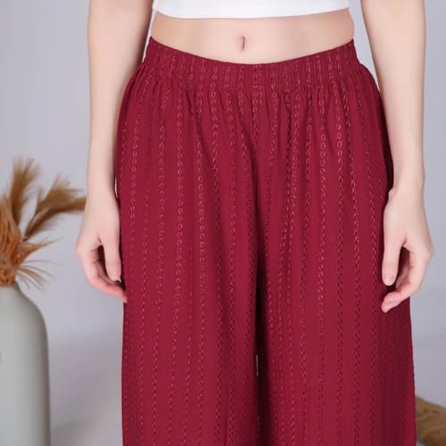 Image of VIVIKA Chikankari Palazzo Pants for Women |Rayon Wide Leg Ethnic Palazo with Embroidery | Comfortable Elastic Waist Women's Palazzo for Casual, Festive & Office Wear