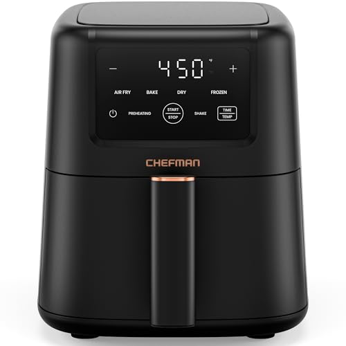 Image of Chefman Air Fryer – 4-in-1 Slim 3.5 QT Airfryer, Air Fry, Bake, Dehydrate, Frozen, 450°F Max Temp for Extra Crispy Results in Minutes, Nonstick Ceramic Coating, Dishwasher-Safe Accessories - Black