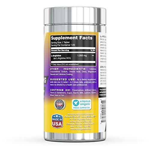 Amazing Muscle L-Arginine 1000Mg Supplement - Best Amino Acid Arginine Hcl Supplements For Women & Man - Promotes Circulation And Supports Cardiovascular Health - 120 Tablets #TOP2