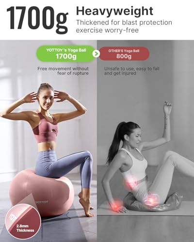YOTTOY Exercise Ball for Pregnancy,Anti-Burst Yoga Ball for Physical Therapy,Stability Ball for Ball Chair Fitness with Pump (Pink) - Image 3