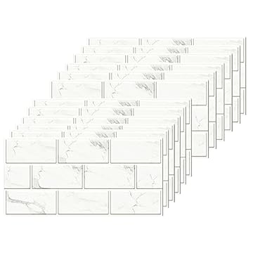 White Brick Tile Stickers for Bathroom Kitchen Waterproof Vinyl Stick on Tiles Backsplash Self Adhesives Wall Tile Transfers Peel and Stick Tile Decals for Living Room - 30x15cm (12 Sheets)