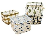 Miaro 4 Pack Canvas Storage Basket Bins, Home Decor Organizers Bag for Adult Makeup, Baby Toys Liners, Books (4 Pack, Tree,Bear,Hedgehog,Whale)