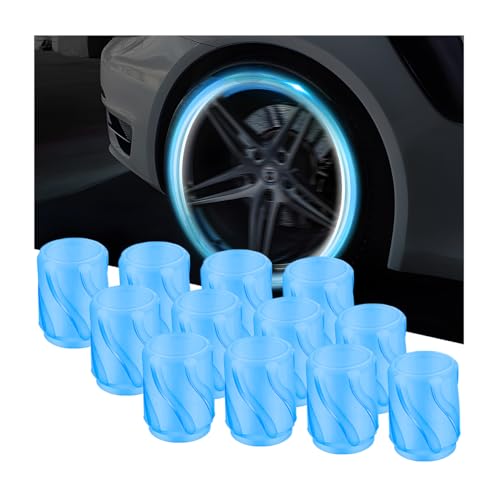 Mandark 12PCS Car Luminous Tire Valve Caps, Fluorescent Night Glowing Vehicle Air Stem Covers, Illuminated Glow in The Dark Automotive Decor Tire Air Caps, Universal for SUV, Truck, RV（Blue）