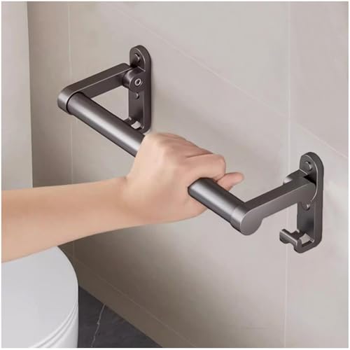 Barre d'appui de douche, barre d'appui pliable avec crochets pour baignoire et douche, poignée de douche robuste pour salle de bain senior, gris