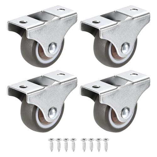 PATIKIL 1.25 Rigid Fixed Caster Wheels, 4 Pack Silent Plate Casters with M4 Screws Total Load Capacity 79 Lbs for Furniture Workbench Cart Trolley One Direction Rolling, Brown