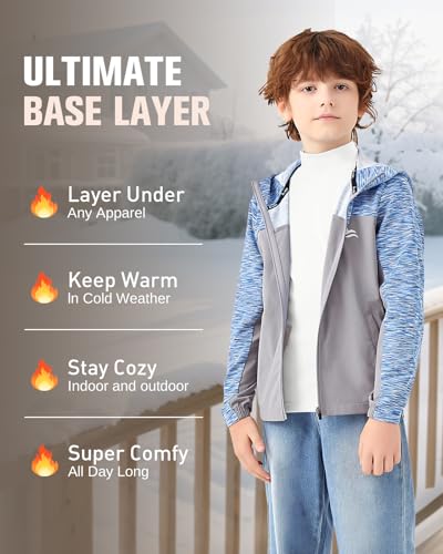 WOWENY Thermoshirt Kinder Langarm Thermo Unterhemd Warm Unisex Rollkragenpullover Mädchen Rollkragenshirt Jungen Winter Ski (Weiß, 7-8 Jahre)