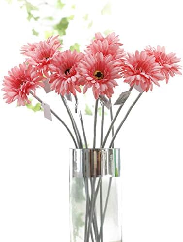 Charmly 10 Pcs Artificial Gerbera Fake Daisy Flowers Flocking Stem Chrysanthemum Flower Home Wedding Party Decor 20" High Pink