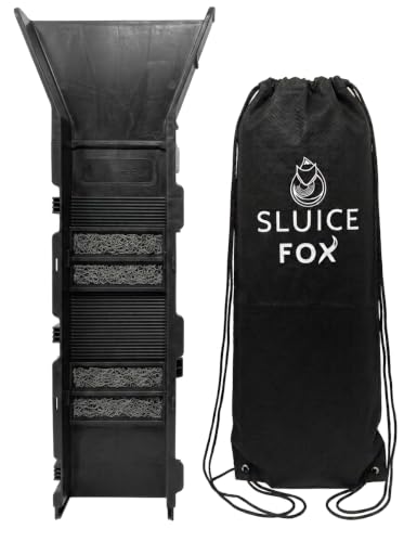 Sluice Fox Portable Expandable Sluice Box for Gold Mining and Prospecting; Includes Miner's Moss, Hungarian Style riffles, and deep V riffles. 31-Inch Length Sluice Box and Flare (Black)