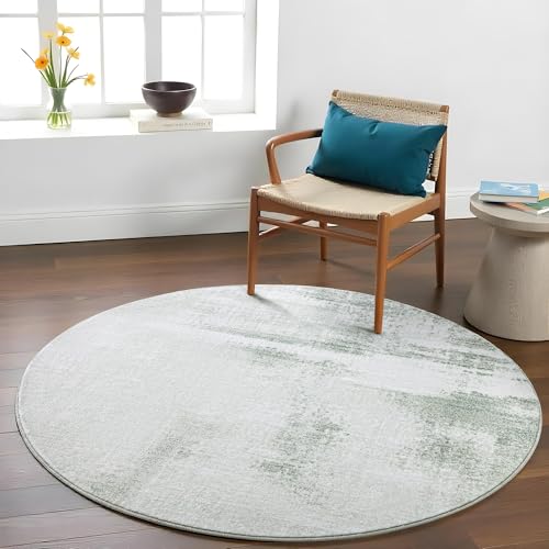 Image of Carvapet 5ft Round Rug Teal Modern Abstract Washable Low Pile