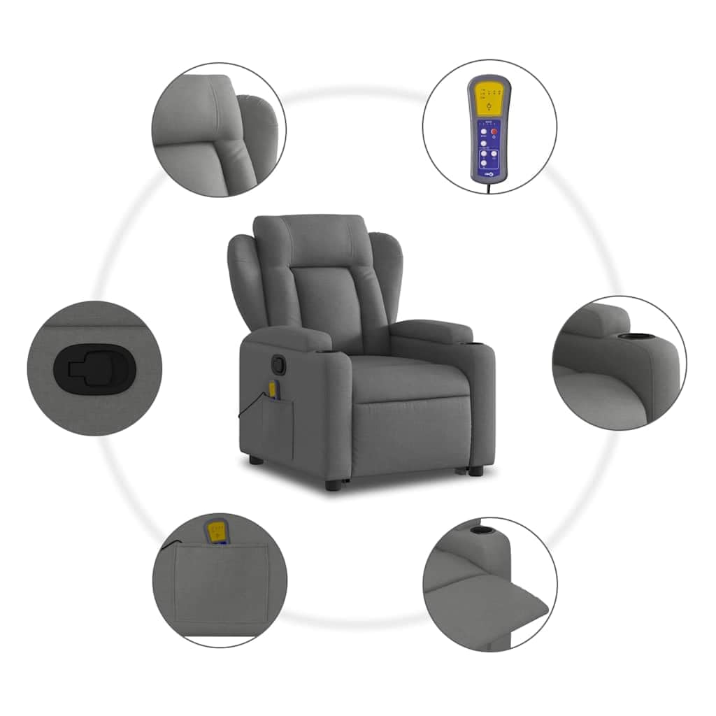 Silla de Masaje reclinable de pie de Tela Gris Oscuro Sillón Reclinable Elevador Eléctrico para Personas Mayores con Función Manual