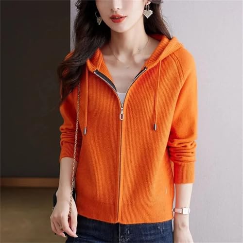 Women Spring Autumn Knitted Sweater Cardigan Coat Long Sleeves Zipper Hooded Short Jacket Tops4