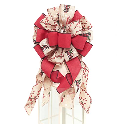 Christmas Tree Topper Wreath Bow Long Tails 40X13 Inch Rose Gold Bows Decorative Large Colorful Wired Edge Xmas Supplies Bows Wall Ornaments For Home Decor (Red Burry) #TOP17