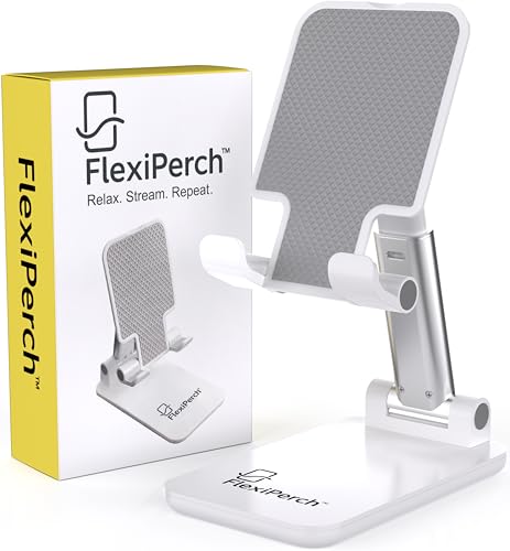 FlexiPerch™ Cell Phone Stand Angle Height Adjustable Phone Holder for Desk, Foldable Phone Stand, Compatible with iPhone, Samsung, iPad, Tablet