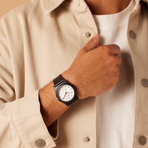 Image of Q&Q Mens Black Fibre Analog Watch 100 Meters Wr