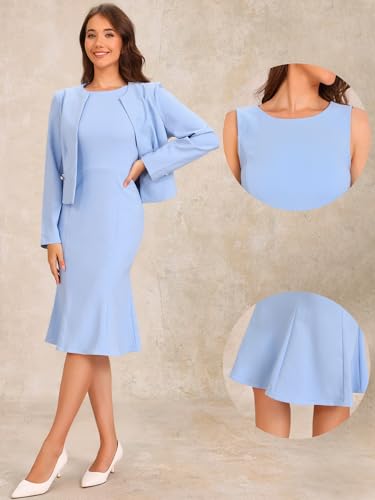 Allegra K 2 Piece Suit Dress Set for Women's Business Sleeveless Dress and Crop Blazer2