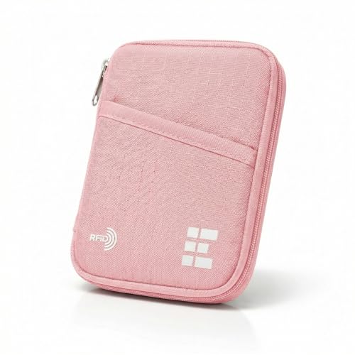 Image of Zero Grid RFID Passport Holder & Travel Wallet, Zippered Wallet for Men & Women, Fits Passport, Cards, Cash, Tickets, ID, Sim Card; Premium & Compact Travel Document Holder - Rose Pink