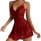 ADUDVLO Sexy Lingerie for Women Lingerie Sets for Women UK Sexy Nightwear for Women Lace Babydoll with Robe Nightdress for Christmas, Valentine’s Day (Red, XXL)