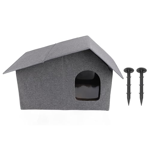 Caseta para Gatos Exterior; Refugio para Gatos Plegable Resistente Al Agua Espaciosa Cerrada 64×43×39Cm - Protección contra Intemperie, Diseño Portátil, Ideal para Mascotas (Gris)