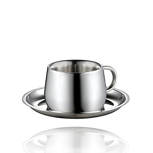 Minos Coffee Cup And Saucer (3Oz) - Double Wall Stainless Steel Espresso/Tea Cup With Saucer - Classic, Elegant Design Helps Keep Beverages Warm - Hand-Polished And Easy To Maintain #TOP27