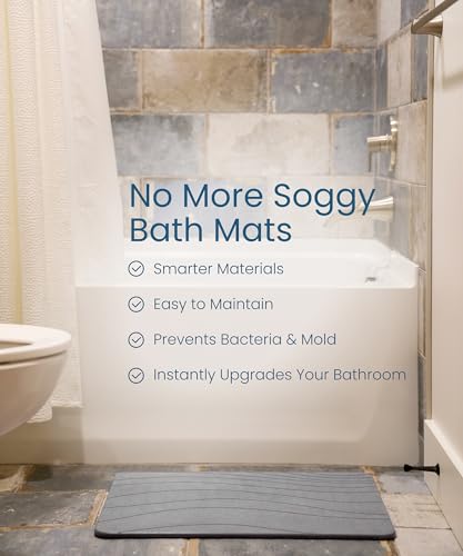 Stone Bath Mat, Premium Non-Slip Diatomaceous Earth Bathmat, Absorbent and Quick Drying to Elevate Your Bathroom, Dry Floor or Kitchen, Easy to Clean Spa Experience 15.3" x 23.6" - Grey - Image 4