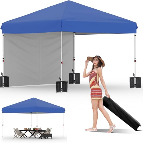 Garvee 10x10 Pop Up Canopy Tent with 1 Removable Sidewall, Heavy Duty Commercial Instant Shelter with One-Person Setup, UPF 50+ Waterproof, 100 Sq Ft Shade for Outdoor Events, Camping, Farme