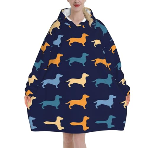 Pull-over en flanelle teckel bleu et orange, le cadeau idéal et réconfortant pour femme