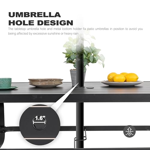 Image of NUU GARDEN 7 Piece Outdoor Dining Set, 6 Textilene Dining Chairs and 61 inch Rectangular Dining Table with 1.57 inch Umbrella Hole, for Backyard, Patio, Garden, Gray and Black