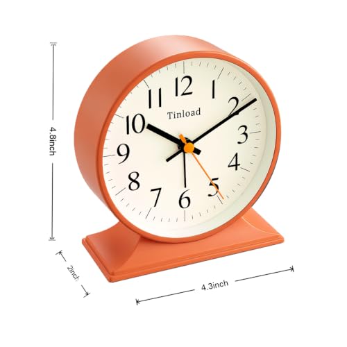 Image of 4.5 inchRetro Analog Alarm Clock,Vintage decor , Super Silent Non Ticking Small Clock with Manual Light, Snooze, Battery Operated, for Bedroom, Living Room, Office,Nightstand, Bedside, Desk ,Table(Orange)