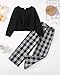 XUANHAO Teen Girl Clothes Winter Fall Girls Size 10 Clothes Fashion Long Sleeve Twist Front Pullover Tops Black Plaid Pants Sweatsuits Sets School Outfits for Girl 9-10