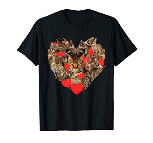 Valentine's Day Savannah Cat Tee Heart Cute Kitten T-Shirt