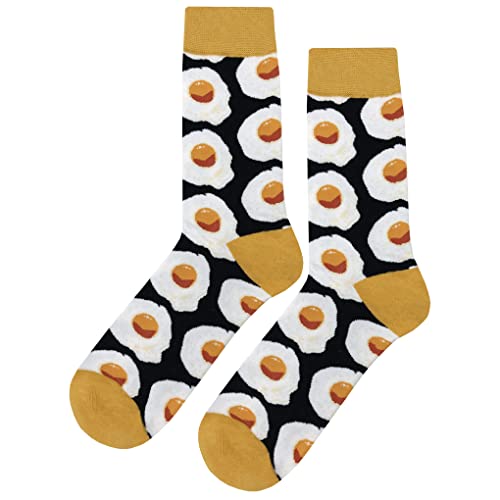 Sunny Side Egg Dress Socks Funny Novelty Crazy Fun Design Men Size 8-12 Cotton Casual Crew Colorful Funky Fancy Socks Gift for Men