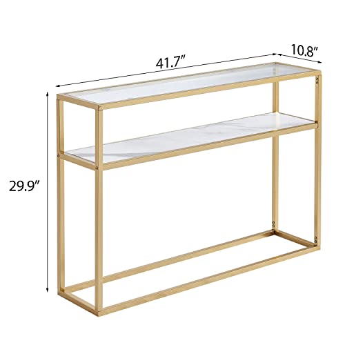 Wimarsbon Faux Marble Porch Table, Console Table, Sofa Side Table, Accent Table With Gold Metal Frame, For Hallway, Entryway Living Room, Entrance Hall Furniture (Double Layer) #TOP2