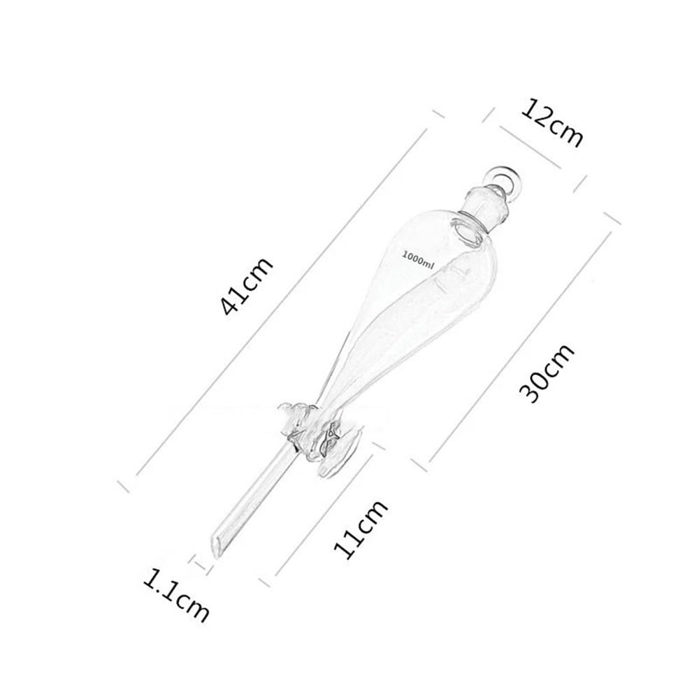 Cristalería de Laboratorio Embudo de separación de vidrio de 60 ml a 2000 ml con tapón de vidrio y grifo de rosca. Material de vidrio for laboratorio.(1000mL)