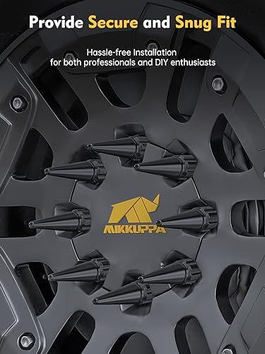 Image of MIKKUPPA M14x1.5 Spike Lug Nuts, Black 32PCS Solid Acorn Lug Nut | 4.4 inch Tall, With 1 Socket Key, Replacement for Chevy Silverado 1500 2500 3500, F-150 F-250 F-350