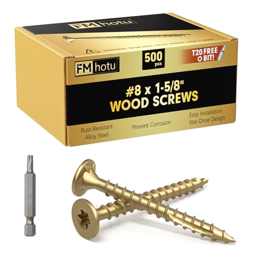 Image of #8 x 1-5 /8 inch Deck Screws, 500Pcs Star Drive Wood Screws, Rust Resistant Timber Screws for Timber /Log /Landscaping Wood, T20 Star Bit Included, Gold