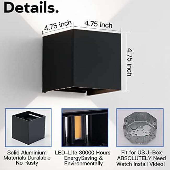 Outdoor Wall Sconces Wall Lighting 20W LED Wall Pack Light Adjustable Up Down Light Beam Waterproof Outdoor Wall Lights Exterior for Porch Patio Outdoor Porch Light 4.7 in. 6500K