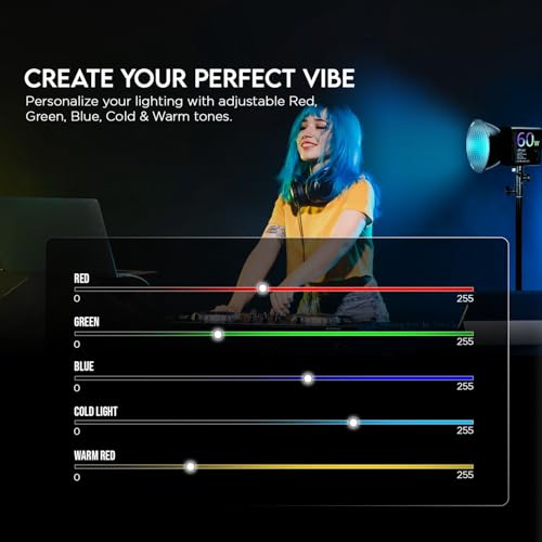 Image of HIFFIN 60W Portable RGB Video Light for Photography & Videography with 2500K-6500K Adjustable CCT, 6700mAh Rechargeable Battery, CRI 95+, 24 Light Effects, Light for Studio, YouTube & Content Creation