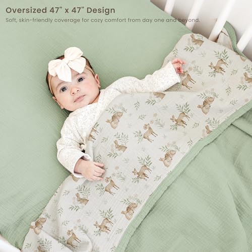 Image of Konssy Muslin Baby Blankets, Super Soft 100% Cotton Crib Blanket | Soft Lightweight Nursery Swaddling Wrap for Girls Boys, Infant Toddler, 47 X 47 In, Woodland
