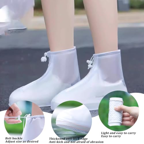 Sweatness Überschuhe Fahrrad Wasserdicht, 2 Paar wasserdichte Überschuhe aus Silikon, Silikonschuhe zum Überziehen, geeignet für Regen, Schnee, Wüstenstrand, Größe, L, weiß