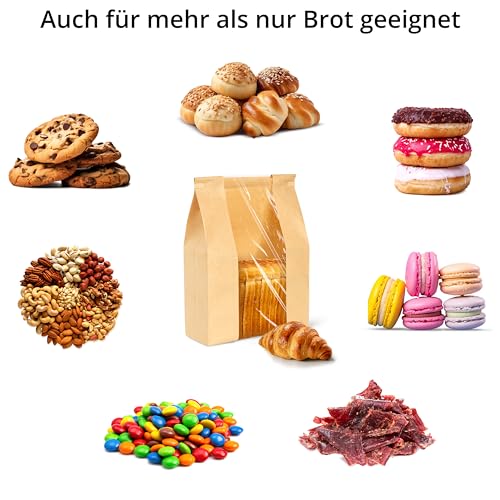 Winter Shore Brottüten Papier Groß Bäcker (50er-Pack) - Lebensmittelechte Braune Papiertüten mit Fenster - Papiertüten Braun für Hausgemachtes Brot, Sauerteig, Laib, Kekse, Geschenke - 21 x 9 x 35 cm