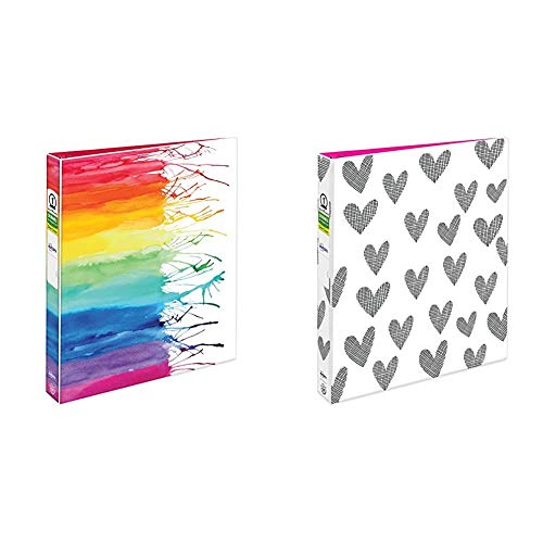 Avery 28322 + Amy Tangerine Designer Collection Binder, 1 Round Rings, Watercolor Rainbow & Tangerine Designer Collection Binder, 1 Round Rings, 175-Sheet Capacity, Hatchmark Hearts