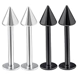 bodyjewellery 4pcs 16g Labret Stud Lip Ring Cartilage Tragus Snakebite Monroe Triple Forward Helix Conch Medusa Lobe Black Spike - 10mm