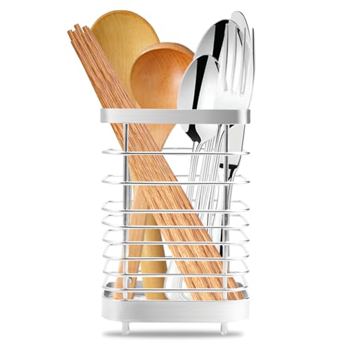 EXIN DEHCEN Porte Ustensiles Cuisine Inox, Range Ustensiles Cuisine Panier à Couverts en Acier Inoxydable Support D'ustensiles de Cuisine Organisateur Sur Plan à Poser pour Ustensiles de Cuisine