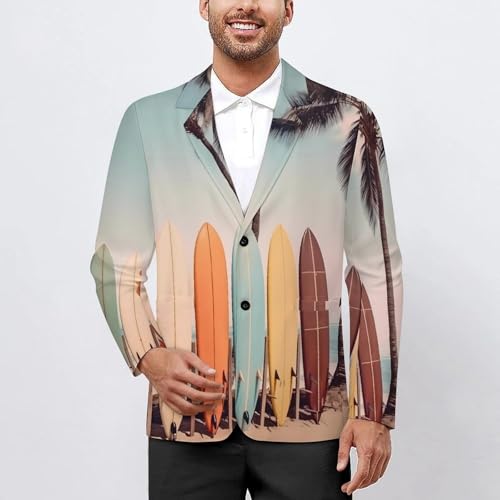Surfboard Palm Tree Men's Casual Blazers Slim Fit Sport Coats Blazer Two Buttons Suit Jacket for Work Party2