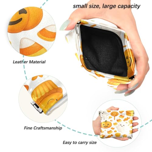 Cute Halloween Ghosts & Candy Squeeze Coin Purse, Leather Coin Purse, Mini Wallet, Compact and Portable, Unisex2