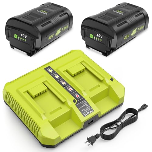 7.5Ah Replacement for Ryobi 40V Battery and Dual Charger Combo Compatible with Ryobi 40V Lithium Battery OP4040 OP4026 OP40601 OP4050A OP4030 OP4050 OP40201 OP40401 (2Battery+1Charger)