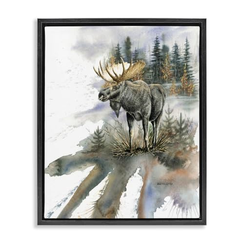 Moose Distant Forest Wildlife, 24 x 30 Inch Canvas in Floater Frame